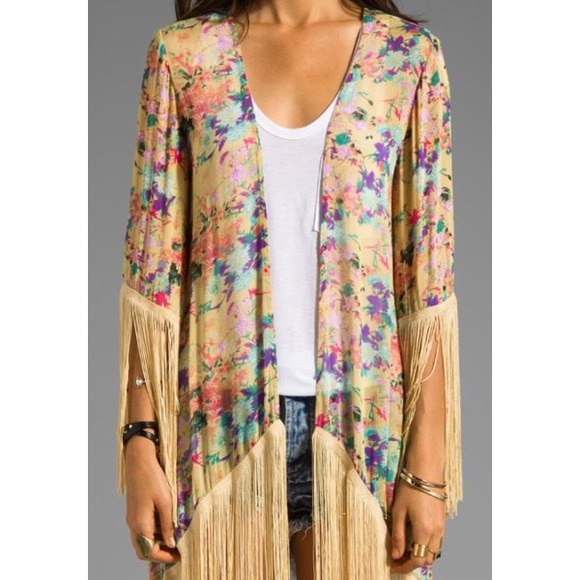 MINKPINK Tops - Minkpink Yellow Floral Fringe Kimono Size ML